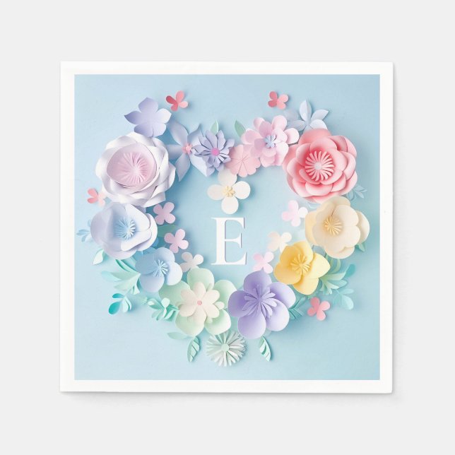 Serviette En Papier Coeurs En Papier, Fleurs, Papillons (Devant)