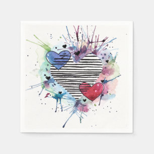 Serviette En Papier Coeurs Et Lavages Dans L'Aquarelle