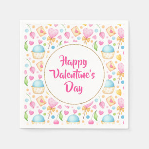 Serviette En Papier Coeurs et muffins Aquarelle Motif Valentine's