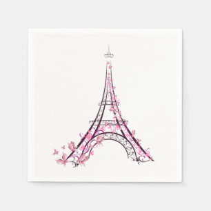 Serviette En Papier Coeurs et papillons roses Paris Tour Eiffel