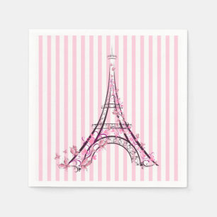 Serviette En Papier Coeurs et papillons roses Paris Tour Eiffel