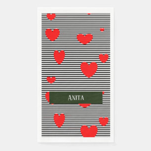Serviette En Papier Coeurs et rayures rouges personnalisés