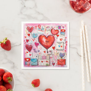 Serviette En Papier Coeurs lunaires et lettres d'amour Motif
