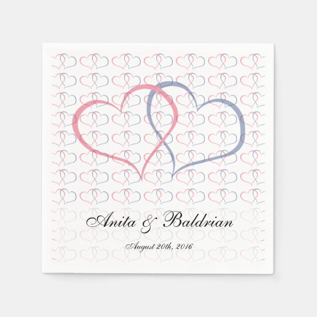 Serviette En Papier Coeurs romantiques Graphisme Elle Pink Bleu (Devant)
