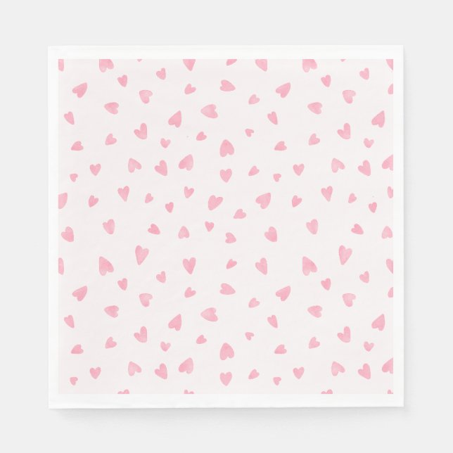 Serviette En Papier Coeurs rose aquarelle (Devant)