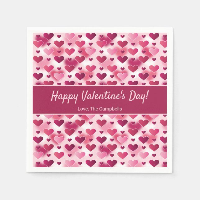 Serviette En Papier Coeurs roses avec texte personnalisé Saint-Valenti (Devant)