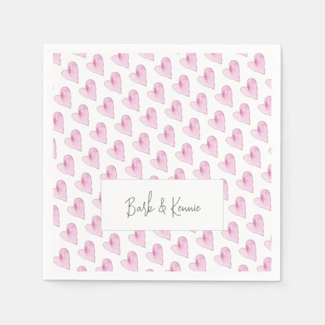 Serviette En Papier Coeurs roses COUPLES NOMS Aimer Aquarelle Art (Devant)