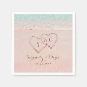 Serviette En Papier Coeurs roses dans le mariage plage de destination