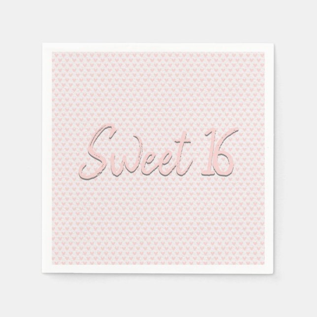 Serviette En Papier Coeurs roses Doux 16 Partie (Devant)
