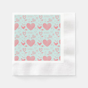 Serviette En Papier cœurs roses - motif de fond bleu clair