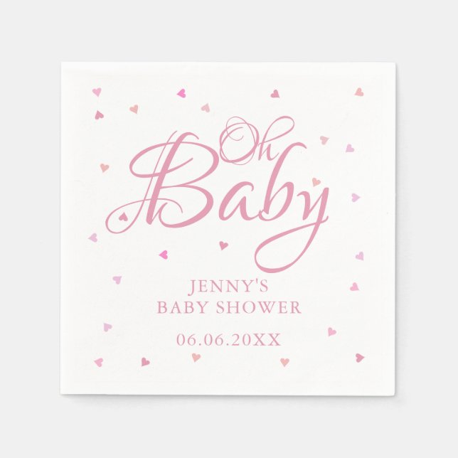 Serviette En Papier Coeurs roses Oh baby shower bébé (Devant)
