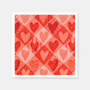 Serviette En Papier Coeurs rouges et roses de patchwork