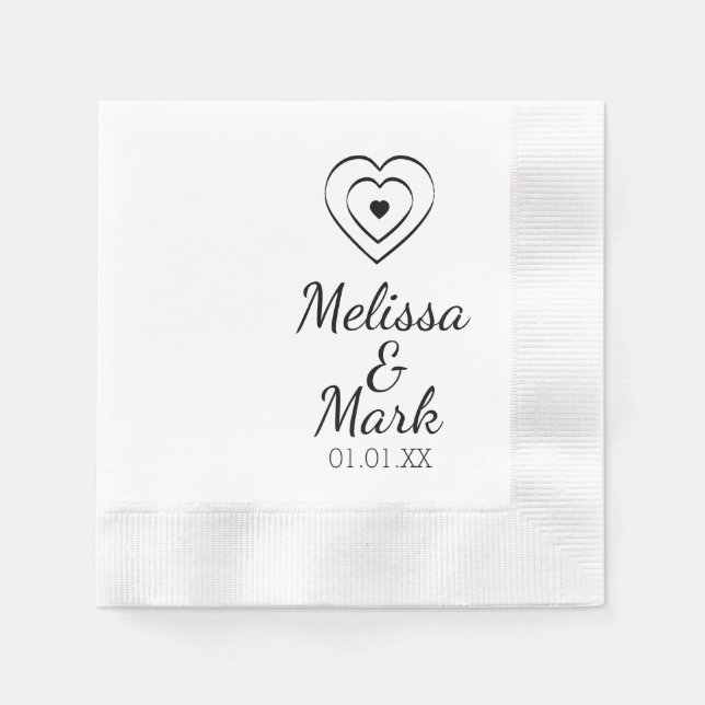 Serviette En Papier Cœurs triples simples minimaux dessinés à la main (Devant)