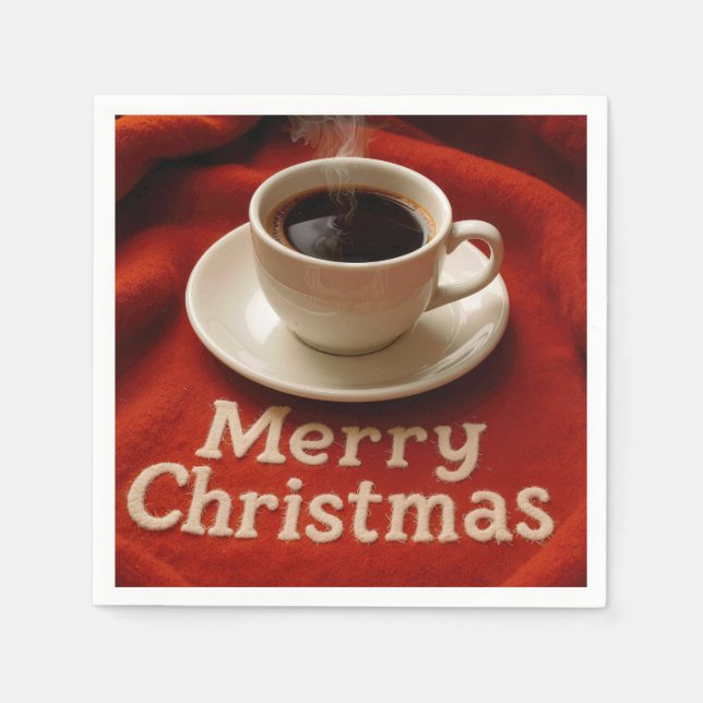 Serviette En Papier Coffee On a Merry Christmas Blanket (Devant)