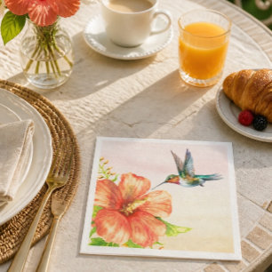 Serviette En Papier Colibri et fleur d'Hibiscus