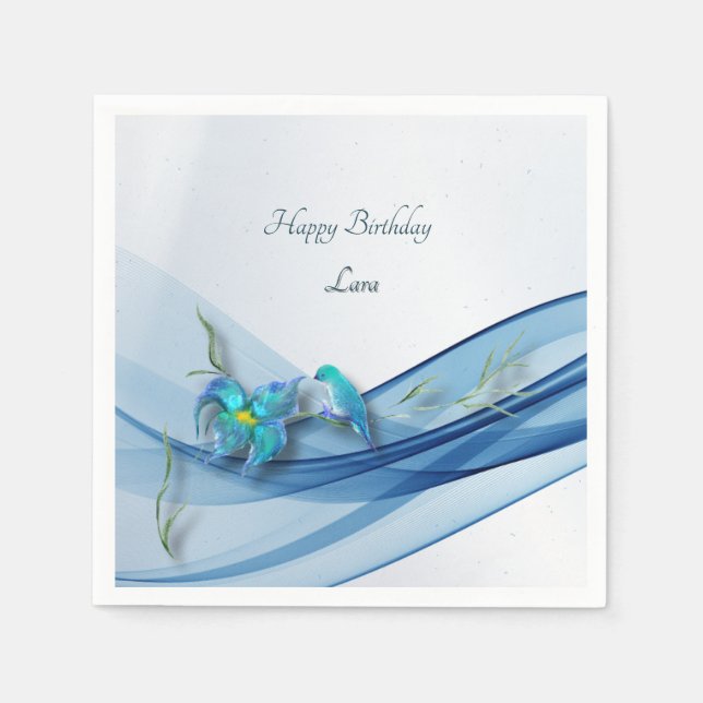 Serviette En Papier Colibri et serviettes d'anniversaire à vague bleue (Devant)