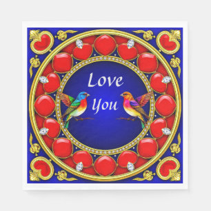 Serviette En Papier Colibris colorés entourés de cœur romantique