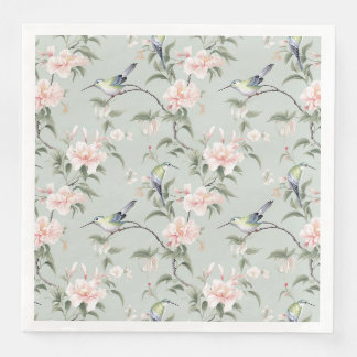 Serviette En Papier Colibris verts avec florales roses