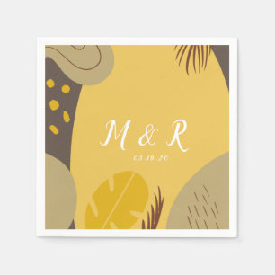 Serviette En Papier Collage Biologique Monstera Mariage Tons Terre Jau