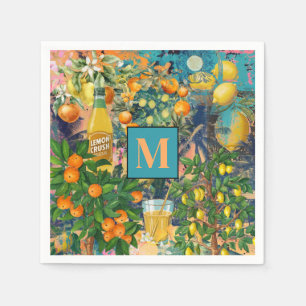 Serviette En Papier collage d'agrumes siciliens bleu orange chic