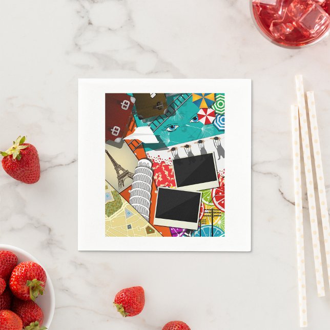 Serviette En Papier Collage de voyage avec des sites touristiques embl (Créateur téléchargé)