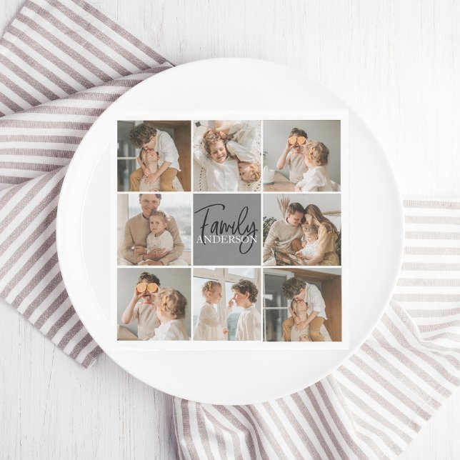 Serviette En Papier Collage familial photo et cadeau gris personnalisé (Créateur téléchargé)