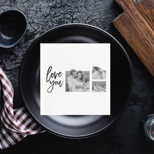 Serviette En Papier Collage moderne Couple Photo & Love You Beauté Cad