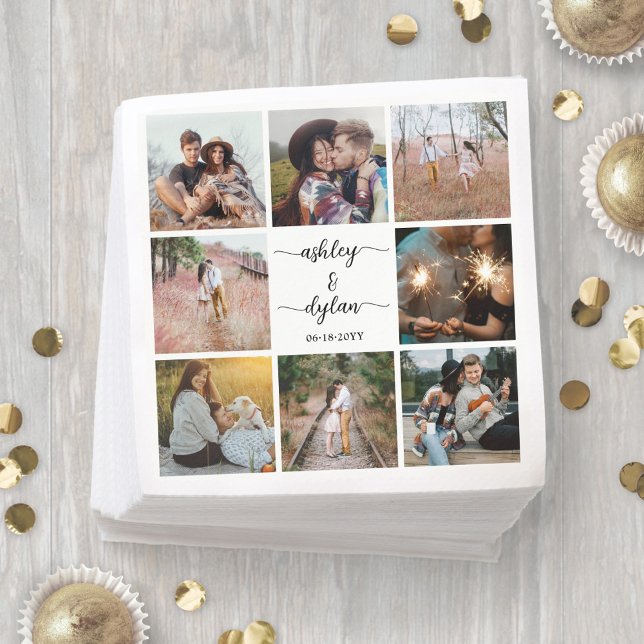 Serviette En Papier Collage photo moderne simple et Mariage de script (Créateur téléchargé)