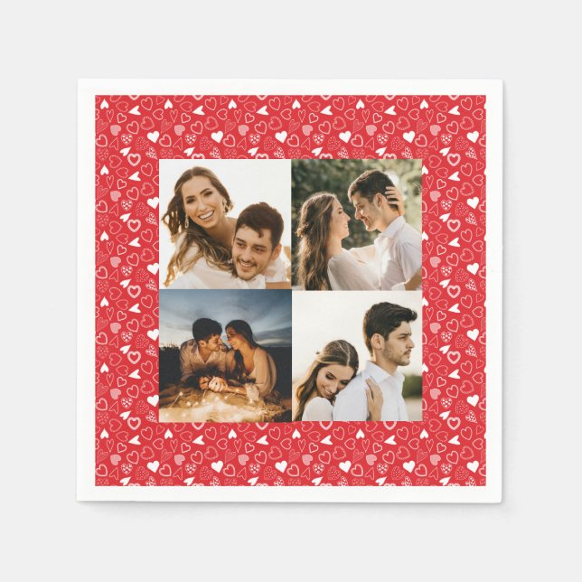 Serviette En Papier Collage photo personnalisé coeurs motif rouge (Devant)