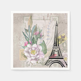 Serviette En Papier Collage vintage et tour Eiffel
