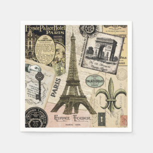 Serviette En Papier Collage vintage moderne de voyage de Français