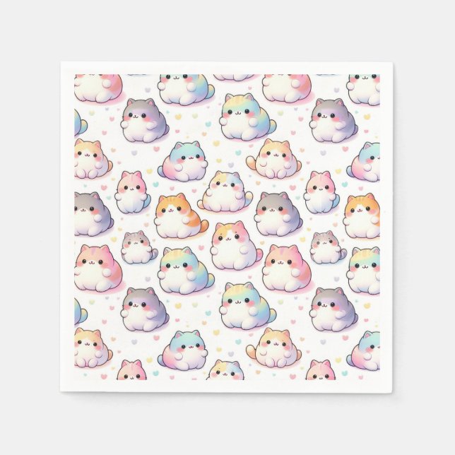 Serviette En Papier Collection Chubby Cartoon Chat Avec Coeurs (Devant)