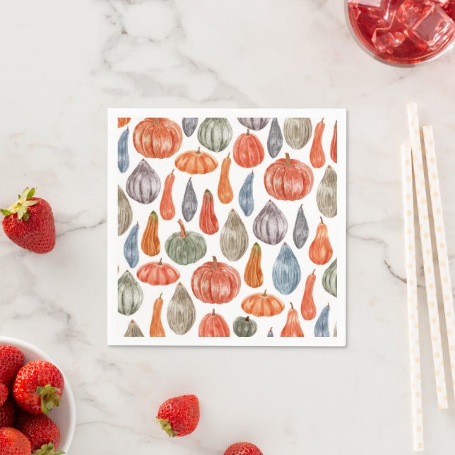 Serviette En Papier Collection Citrouille couleur aquarelle (En situation)