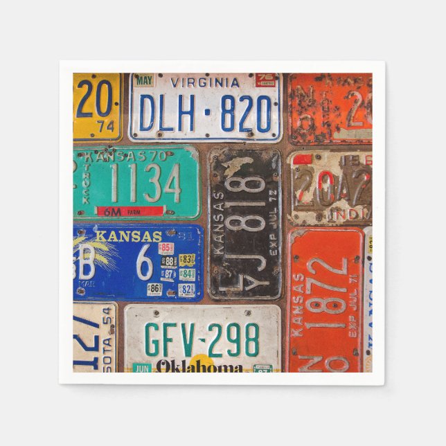 Serviette En Papier Collection de plaques de licence Rusty Retro (Devant)