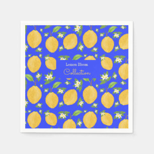 Serviette En Papier Collection Lemon Bloom bleu à motifs