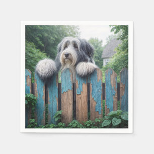 Serviette En Papier Collie Arpentant Au-Dessus D'Une Vieille Clôture