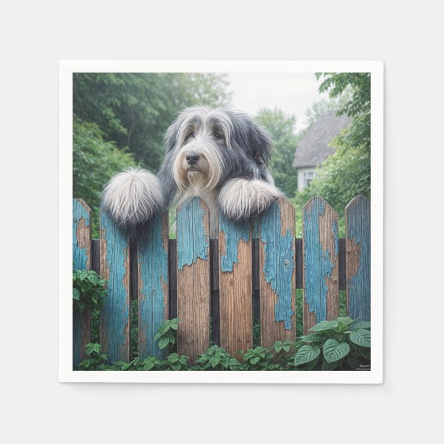 Serviette En Papier Collie Arpentant Au-Dessus D'Une Vieille Clôture (Devant)