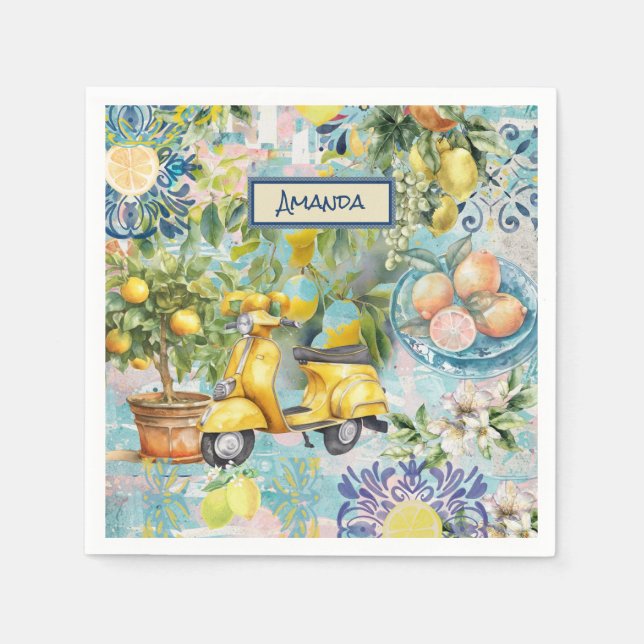 Serviette En Papier Collier d'agrumes sicilien bleu chic (Devant)