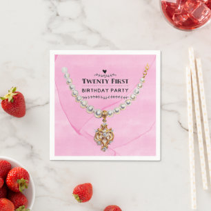 Serviette En Papier Collier Perle Rose Élégant 21e Anniversaire