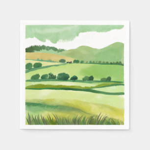 Serviette En Papier Colline verdoyante luxuriante Aquarelle de la na