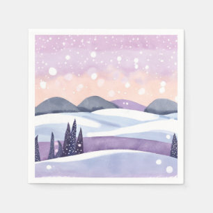 Serviette En Papier Collines violettes d'hiver aquarelle