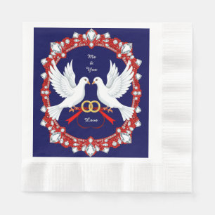 Serviette En Papier Colombes blanches de mariage avec motif de bijoux