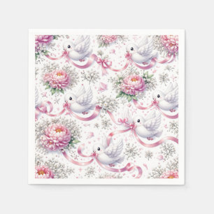 Serviette En Papier Colombes de mariage avec pivoines roses et rubans