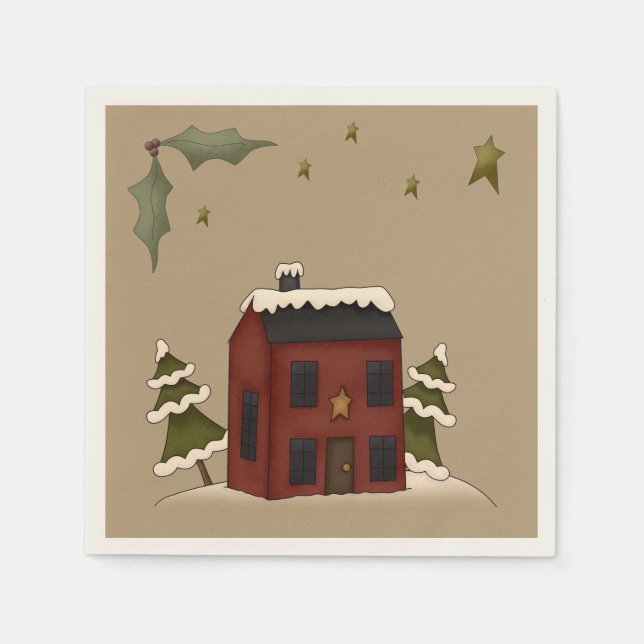 Serviette En Papier Colonial rouge primitif dans la neige (Devant)
