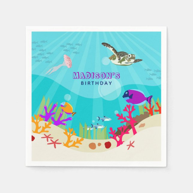 Serviette En Papier Coloré Ocean Sea Animaux Anniversaire de enfant (Devant)
