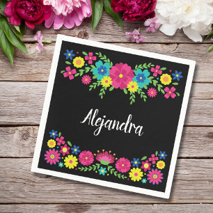 Serviette En Papier Coloré Quinceañera Fleurs mexicaines Papier Napkin