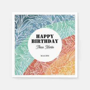 Serviette En Papier Coloré Retro Super Arc-en-ciel Floral Anniversaire