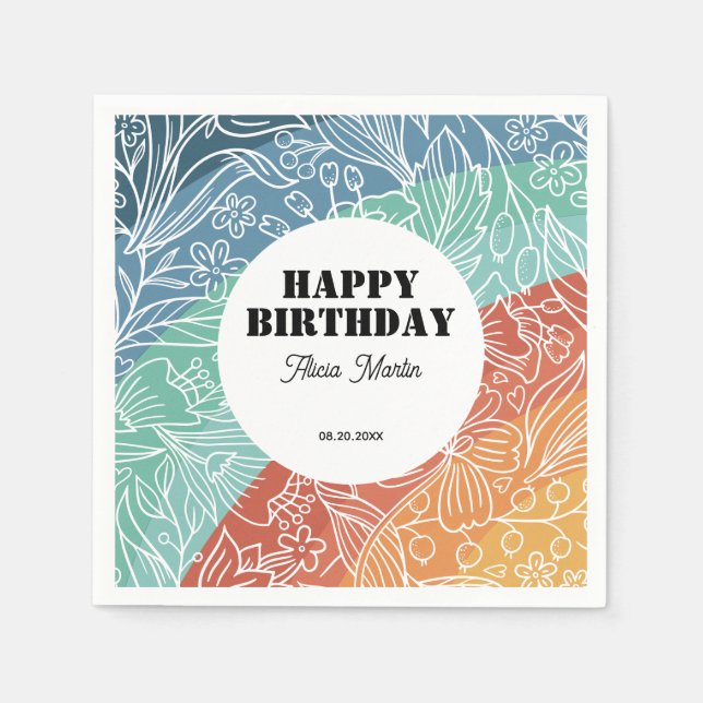 Serviette En Papier Coloré Retro Super Arc-en-ciel Floral Anniversaire (Devant)