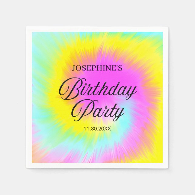 Serviette En Papier Coloré Tie Dye Pastel Boho fête d'anniversaire (Devant)