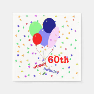 Serviette En Papier Colorful Joyeux 60e Anniversaire Ballons